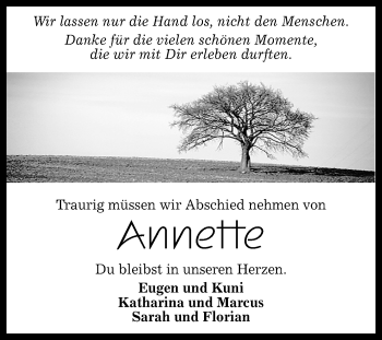 Anzeige von Annette Hönes von Reutlinger General-Anzeiger
