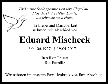 Anzeige von Eduard Mischeck von Reutlinger General-Anzeiger