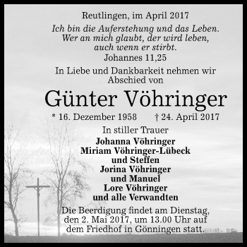 Anzeige von Günter Vöhringer von Reutlinger General-Anzeiger