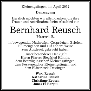 Anzeige von Bernhard Reusch von Reutlinger General-Anzeiger