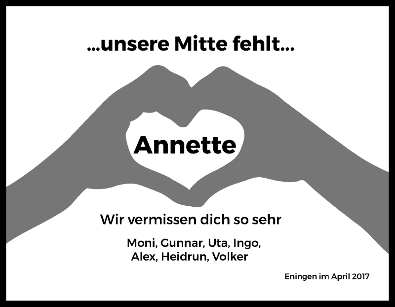  Traueranzeige für Annette Hönes vom 25.04.2017 aus Reutlinger General-Anzeiger