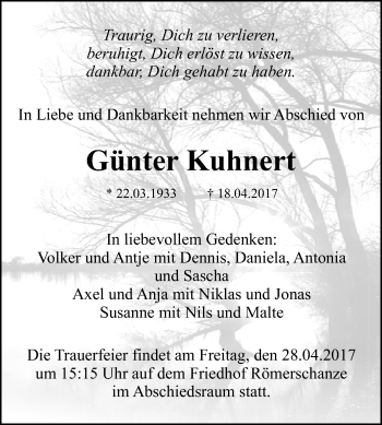 Anzeige von Günter Kuhnert von Reutlinger General-Anzeiger