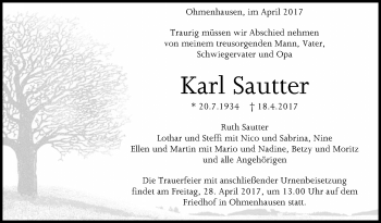 Anzeige von Karl Sautter von Reutlinger General-Anzeiger