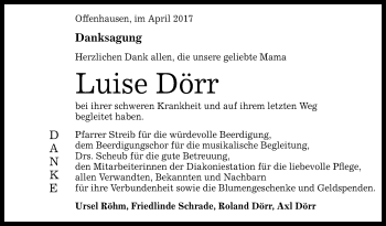 Anzeige von Luise Dörr von Reutlinger General-Anzeiger