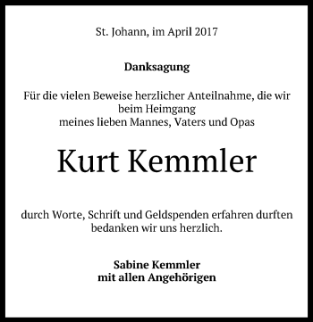 Anzeige von Kurt Kemmler von Reutlinger General-Anzeiger