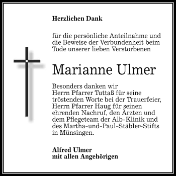 Anzeige von Marianne Ulmer von Reutlinger General-Anzeiger