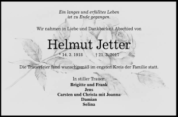 Anzeige von Helmut Jetter von Reutlinger General-Anzeiger