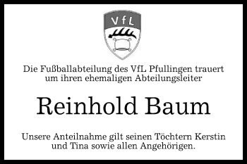 Anzeige von Reinhold Baum von Reutlinger General-Anzeiger
