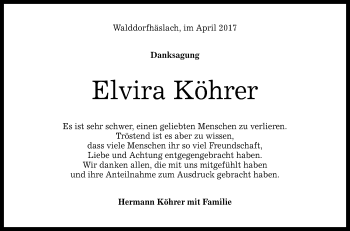 Anzeige von Elvira Köhrer von Reutlinger General-Anzeiger
