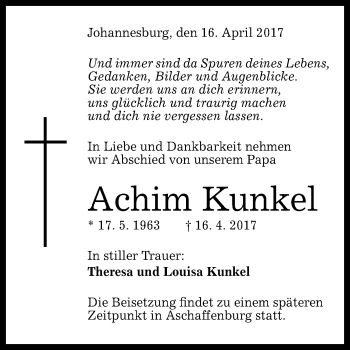 Anzeige von Achim Kunkel von Reutlinger General-Anzeiger