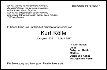 Anzeige von Kurt Kölle von Reutlinger General-Anzeiger