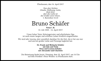 Anzeige von Bruno Schäfer von Reutlinger General-Anzeiger