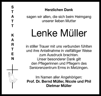 Anzeige von Lenke Müller von Reutlinger General-Anzeiger