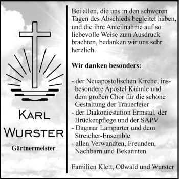 Anzeige von Karl Wurster von Reutlinger General-Anzeiger