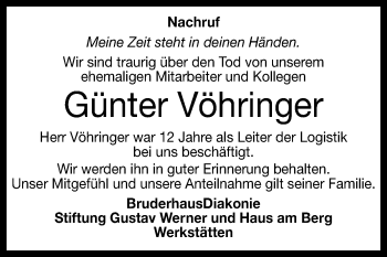 Anzeige von Günter Vöhringer von Reutlinger General-Anzeiger