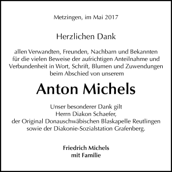 Anzeige von Anton Michels von Reutlinger General-Anzeiger