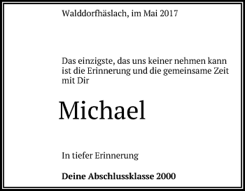 Anzeige von Michael  von Reutlinger General-Anzeiger