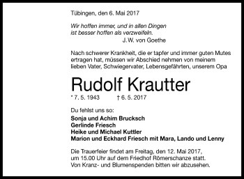 Anzeige von Rudolf Krautter von Reutlinger General-Anzeiger