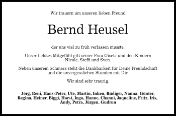 Anzeige von Bernd Heusel von Reutlinger General-Anzeiger
