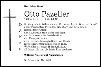 Anzeige von Otto Pazeller von Reutlinger General-Anzeiger