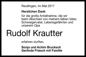 Anzeige von Rudolf Krautter von Reutlinger General-Anzeiger