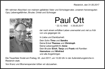 Anzeige von Paul Ott von Reutlinger General-Anzeiger