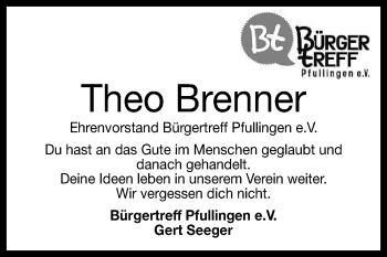 Anzeige von Theo Brenner von Reutlinger General-Anzeiger