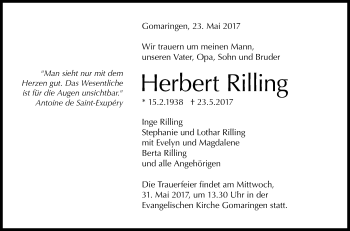 Anzeige von Herbert Rilling von Reutlinger General-Anzeiger