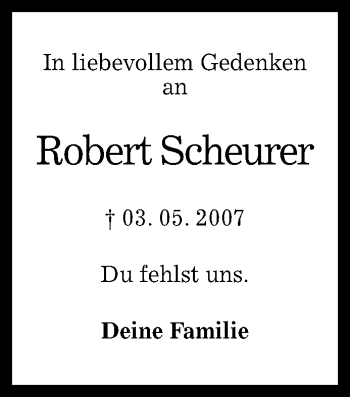 Anzeige von Robert Scheurer von Reutlinger General-Anzeiger
