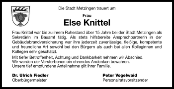 Anzeige von Else Knittel von Reutlinger General-Anzeiger