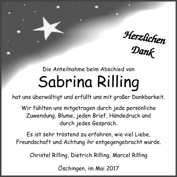 Anzeige von Sabrina Rilling von Reutlinger General-Anzeiger