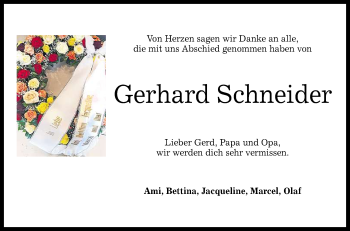 Anzeige von Gerhard Schneider von Reutlinger General-Anzeiger