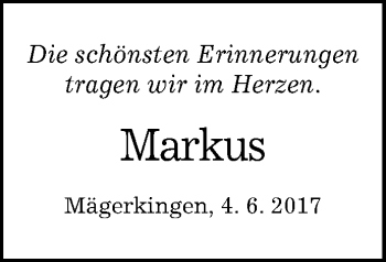 Anzeige von Markus  von Reutlinger General-Anzeiger