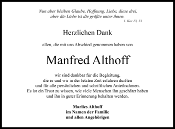 Anzeige von Manfred Althoff von Reutlinger General-Anzeiger
