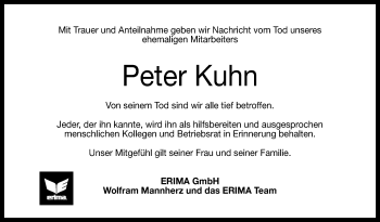 Anzeige von Peter Kuhn von Reutlinger General-Anzeiger