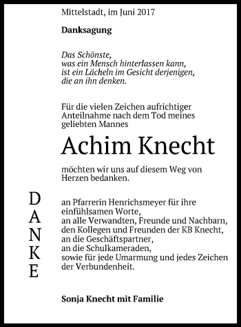 Anzeige von Achim Knecht von Reutlinger General-Anzeiger