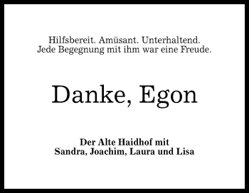 Anzeige von Egon  von Reutlinger General-Anzeiger