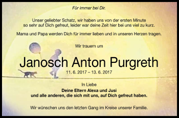 Anzeige von Janosch Anton Purgreth von Reutlinger General-Anzeiger