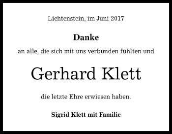 Anzeige von Gerhard Klett von Reutlinger General-Anzeiger