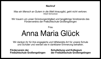 Anzeige von Anna Maria Glück von Reutlinger General-Anzeiger