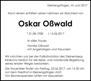 Anzeige von Oskar Oßwald von Reutlinger General-Anzeiger