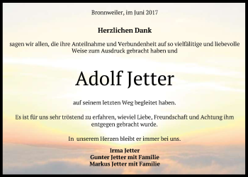 Anzeige von Adolf Jetter von Reutlinger General-Anzeiger