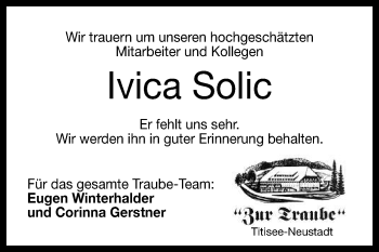 Anzeige von Ivica Solic von Reutlinger General-Anzeiger