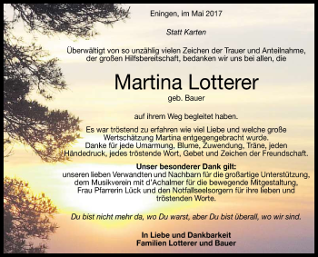 Anzeige von Martina Lotterer von Reutlinger General-Anzeiger