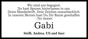 Anzeige von Gabi  von Reutlinger General-Anzeiger