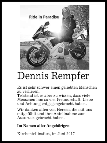 Anzeige von Dennis Rempfer von Reutlinger General-Anzeiger