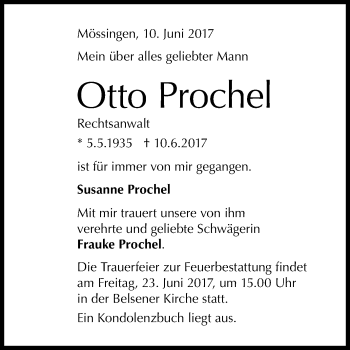 Anzeige von Otto Prochel von Reutlinger General-Anzeiger