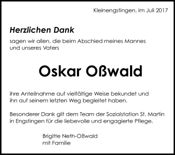 Anzeige von Oskar Oßwald von Reutlinger General-Anzeiger