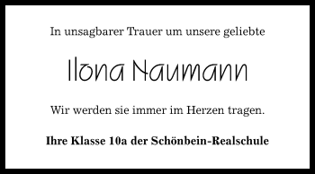 Anzeige von Ilona Naumann von Reutlinger General-Anzeiger