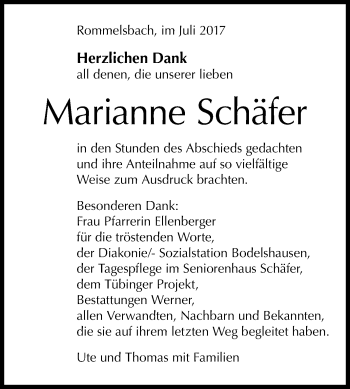 Anzeige von Marianne Schäfer von Reutlinger General-Anzeiger